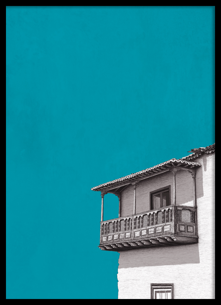 Lámina Balcón Azul marco negro