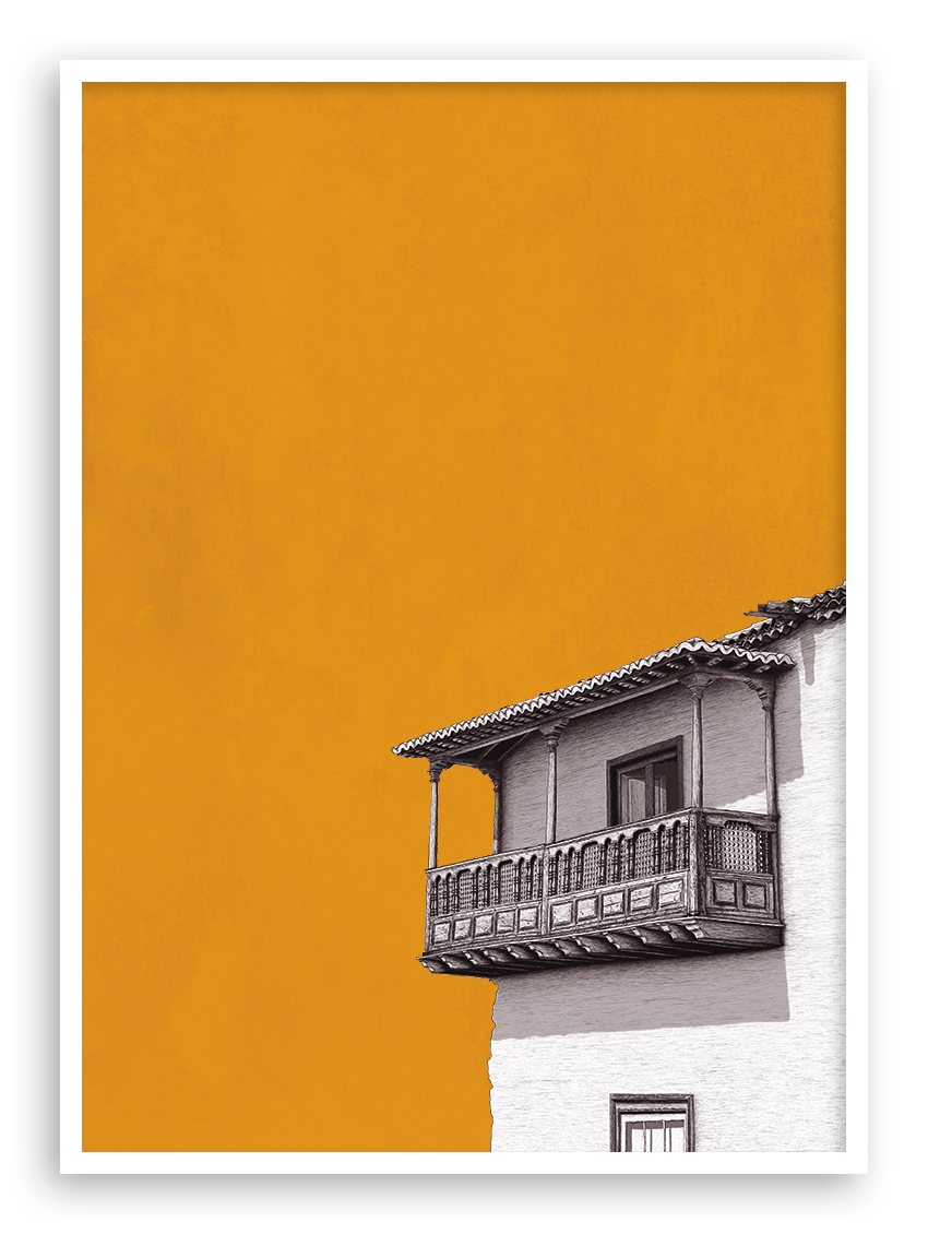Lámina Balcón Naranja marco blanco